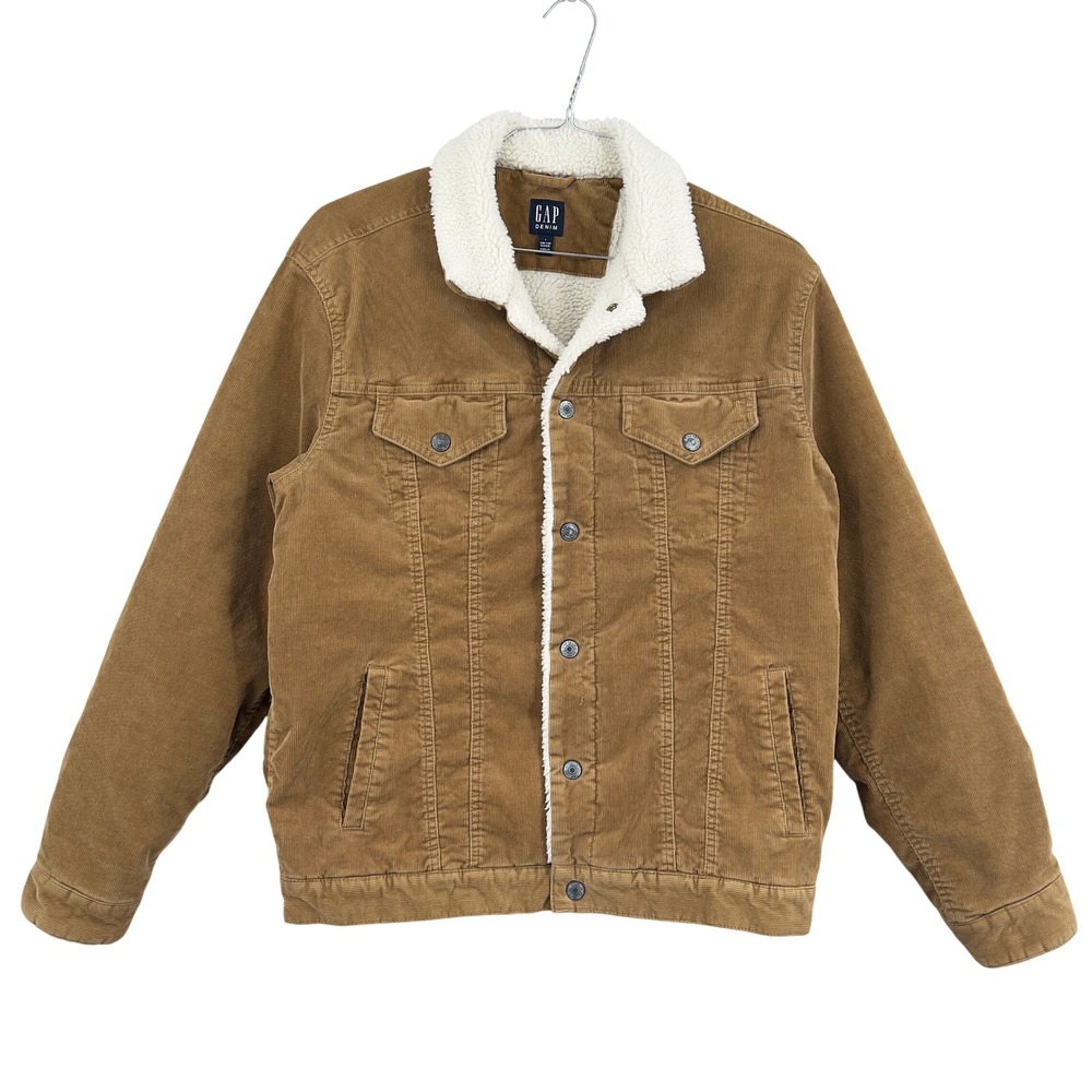 GAP Denim Mens Large Corduroy Sherpa Lined Trucker Jacket Brown Y2K Cabincore
